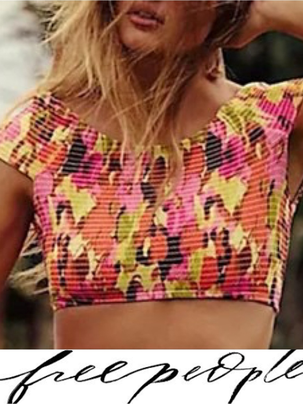 Free People Darcy Smocked Crop Bikini Top❤️ NWOT Size Medium